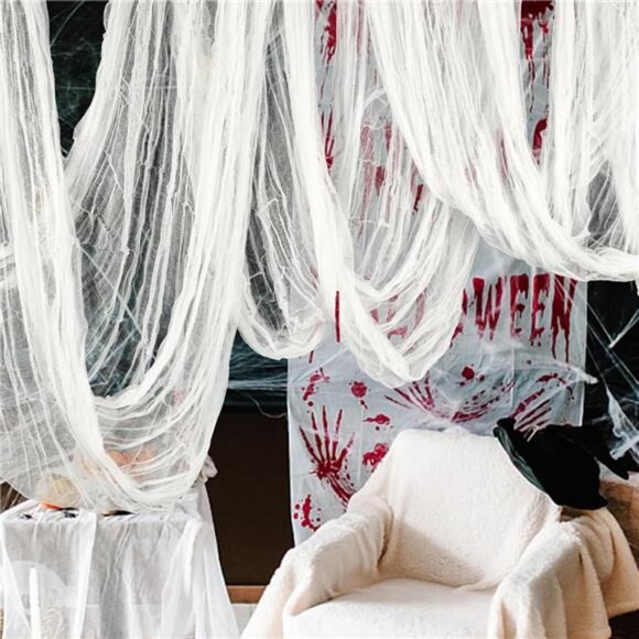 315 x 84.6 Inch Halloween Creepy Cloth - White Halloween Scary Spooky Cloth - Picture 1 of 8
